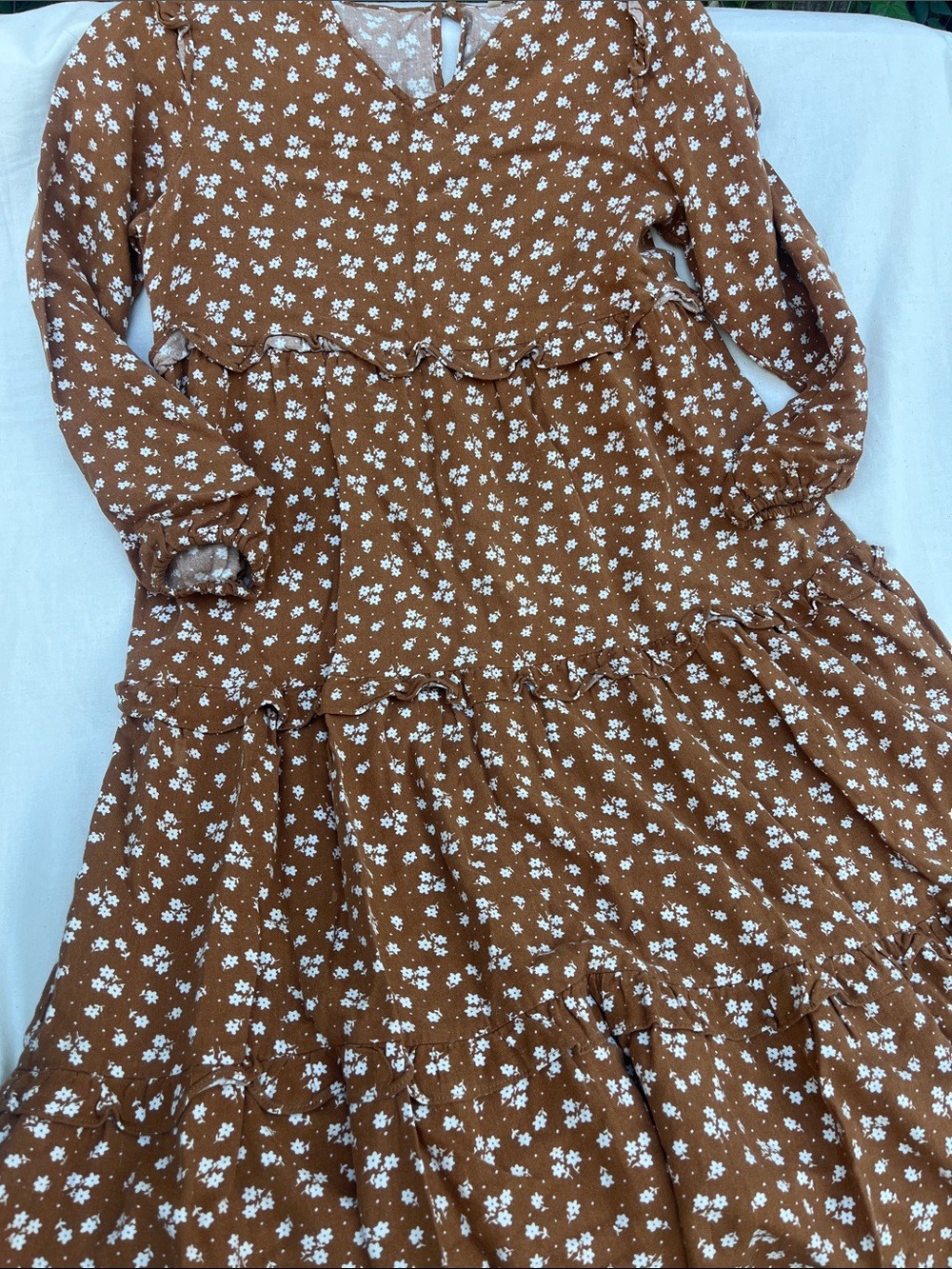 Rylee + Cru Brown Floral Tiered Midi Dress